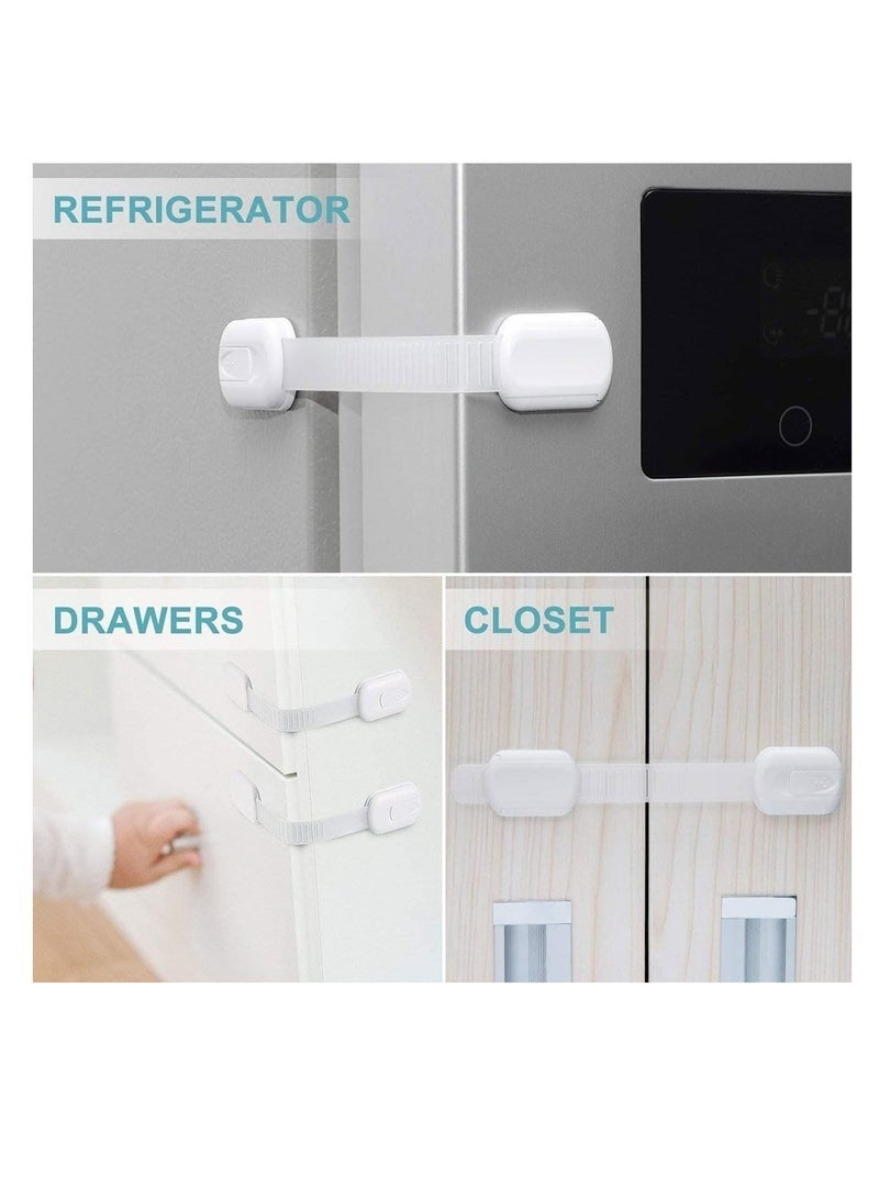 ECVV ECVV 6PCS Child Safety Locks White Baby Safety Latches Adjustable Child Proof Cabinet Latches 3M Adhesives Multi-Purpose Baby Locks for Furniture Door Fridge Oven Toilet - Image 1