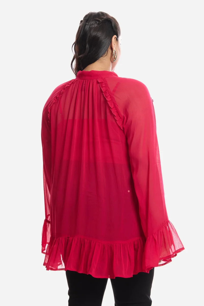 Virgio  Solid Viscose Sheer Ruffled Plus Size Top And Inner Cami for Women for Women | Best Price UAE