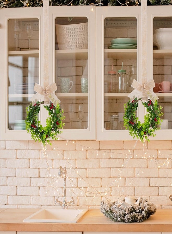 jiebor 2Pcs Mini Christmas Wreaths for Cabinets Small Green Hanging Wreath Ornament for Winter Holiday Home Outdoor Indoor Window Tree Crafts Decorations 25 x 10 Inch - Image 3