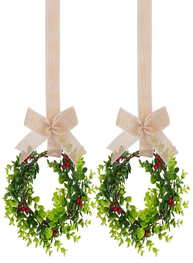 jiebor 2Pcs Mini Christmas Wreaths for Cabinets Small Green Hanging Wreath Ornament for Winter Holiday Home Outdoor Indoor Window Tree Crafts Decorations 25 x 10 Inch - Image 1