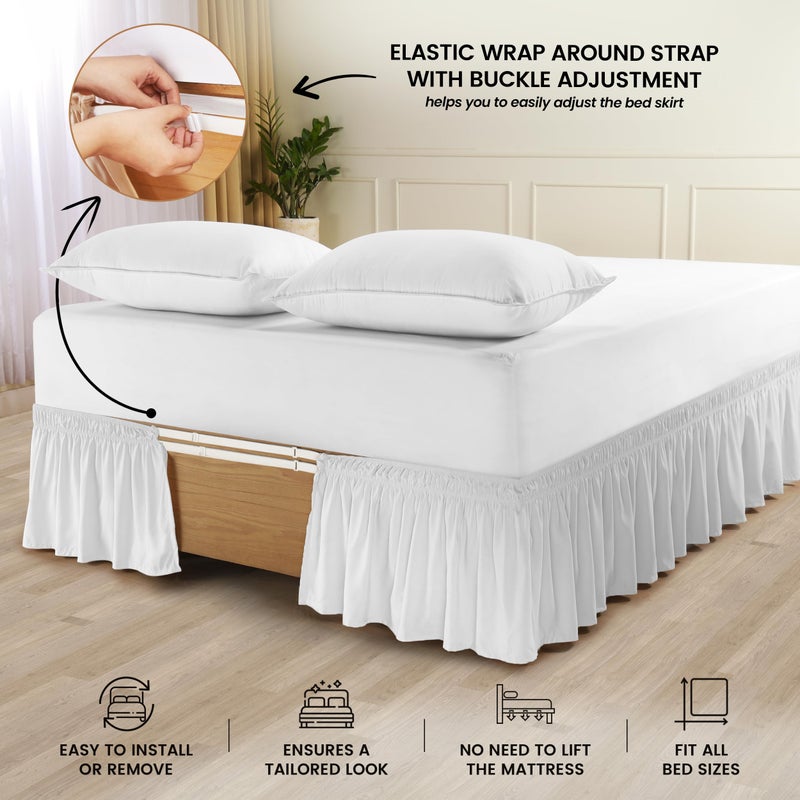 Utopia Bedding King Elastic Bed Ruffle - Easy Wrap Around Ruffle - Microfiber Bed Skirt with Adjustable Elastic Belt 16 Inch Tailored Drop - Hotel Quality Bedskirt, Fade Resistant (King, White) - Image 3