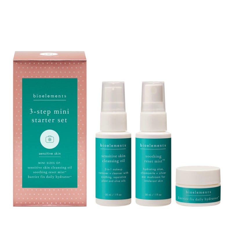 Bioelements 3-Step Mini Starter Set: Sensitive Skin - Includes Cleansing Oil, Soothing Reset Mist Toner & Barrier Fix Daily Hydrator Moisturizer - Vegan, Gluten Free - Never Tested on Animals - Image 1