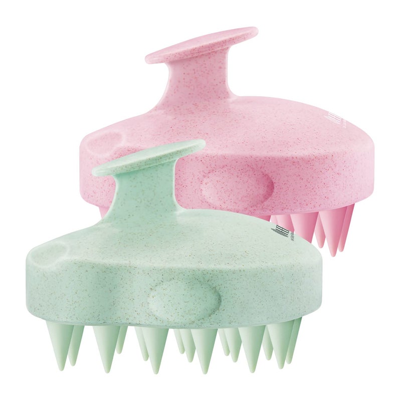 HEETA Scalp Massager 2 Pack for Hair Growth, Soft Silicone Bristles to Remove Dandruff and Relieve Itching, Scalp Scrubber for Hair Care, Shampoo Brush for Wet Dry, Pink & Green - Image 1