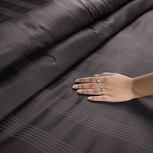 Spread Spain Cotton Striped 450 Thread Count Bedsheet Super King Size - 112x112 Inch with 2 Pillow Cover- 18x27 Inch (Barcode, Fudge) - Image 3
