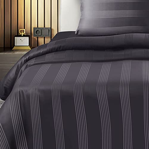 Spread Spain Cotton Striped 450 Thread Count Bedsheet Super King Size - 112x112 Inch with 2 Pillow Cover- 18x27 Inch (Barcode, Fudge) - Image 1