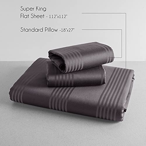 Spread Spain Cotton Striped 450 Thread Count Bedsheet Super King Size - 112x112 Inch with 2 Pillow Cover- 18x27 Inch (Barcode, Fudge) - Image 4