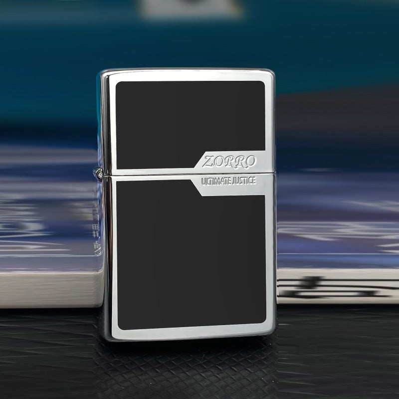 Genuine Zorro Color Block Brass Kerosene Windproof Lighter Z6007B Zorro Color Block Bright Chrome