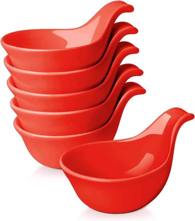 Flexzion Ceramic Dipping Bowls Small Bowls for Dipping with Handle Condiment Cups Soy Sauce Dish Porcelain Ramekins Sauce Holders Containers for Small Side Dishes Dips  3 oz Set of 6 Red - Image 1