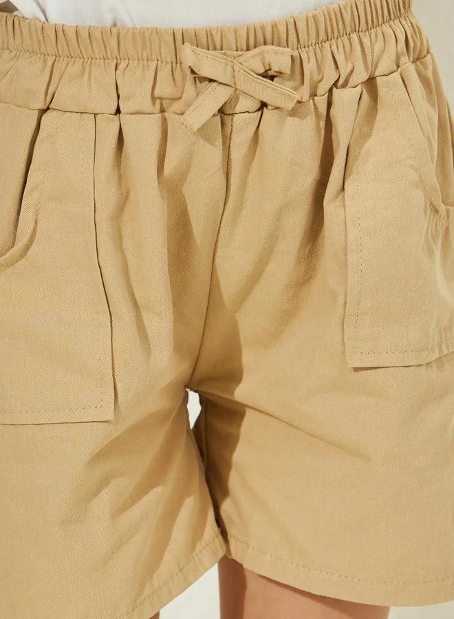 Styli Solid Cotton Shorts with Pocket