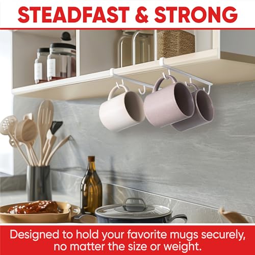 Better Houseware Coffee Mug Holder, Under-Shelf Mug Rack with 6 Hooks, Cup Organizer for Kitchen Cabinets, Set of 2, White - Image 2