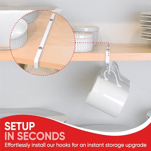 Better Houseware Coffee Mug Holder, Under-Shelf Mug Rack with 6 Hooks, Cup Organizer for Kitchen Cabinets, Set of 2, White - Image 5