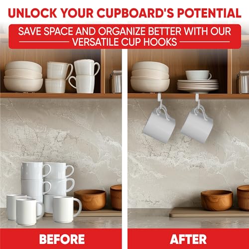 Better Houseware Coffee Mug Holder, Under-Shelf Mug Rack with 6 Hooks, Cup Organizer for Kitchen Cabinets, Set of 2, White - Image 3