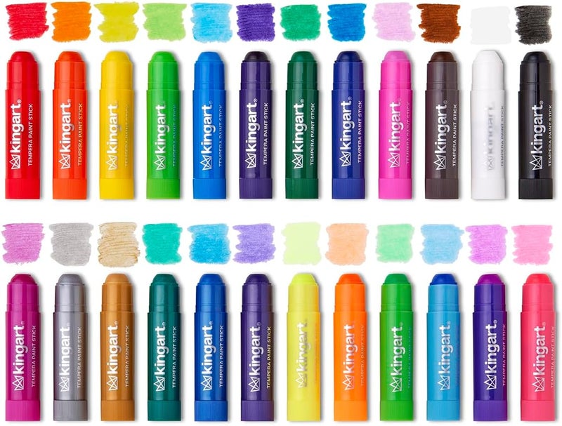 KINGART 575-24 TEMPERA PAINT Sticks, Set of 24 Rich Colors, Solid Tempera Paint for Kids, Super Quick Drying, Non-Toxic, Work Great on Paper, Canvas, Wood, Glass and more - Image 1
