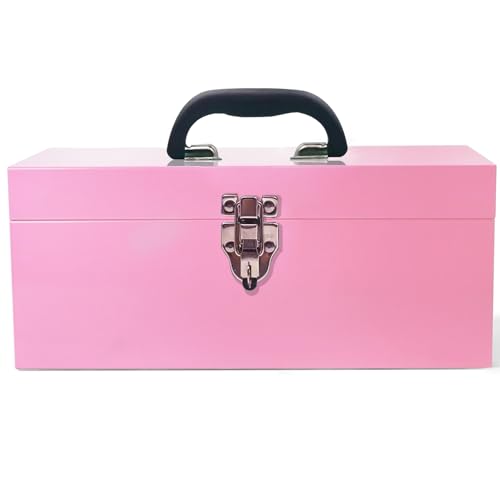 Mcvomv 16" Portable Metal Toolbox Large Tool Box 18-Gauge Fishing Tackle Box Tool Box Drawer Organizer With Metal Latch and Handle Pink - Image 1