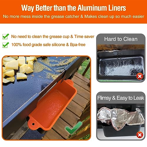 AKSDTH 2 Pack Blackstone Silicone Grease Cup Liners for 36 28 22 17 Inch Griddle, Reusable Catcher Liner Grill Tray Blackstone Accessories, Replacement of Aluminum Foil Drip Pans, Orange - Image 4