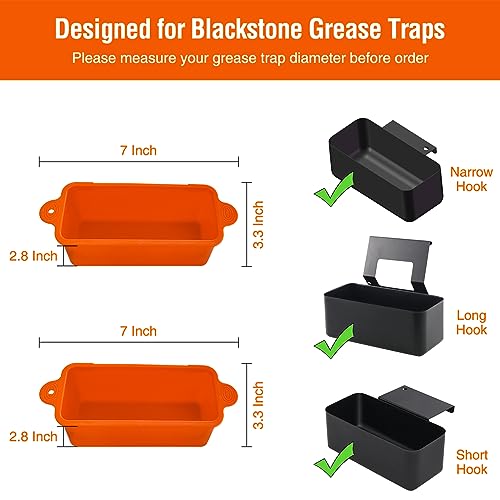 AKSDTH 2 Pack Blackstone Silicone Grease Cup Liners for 36 28 22 17 Inch Griddle, Reusable Catcher Liner Grill Tray Blackstone Accessories, Replacement of Aluminum Foil Drip Pans, Orange - Image 2