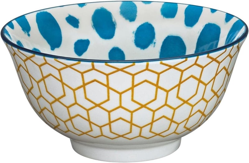 Cilio Amici Decorated Porcelain Bowl, 17 Ounce Capacity, 6" D x 2.75" H, Set of 6, Honeycomb Pattern - Image 1