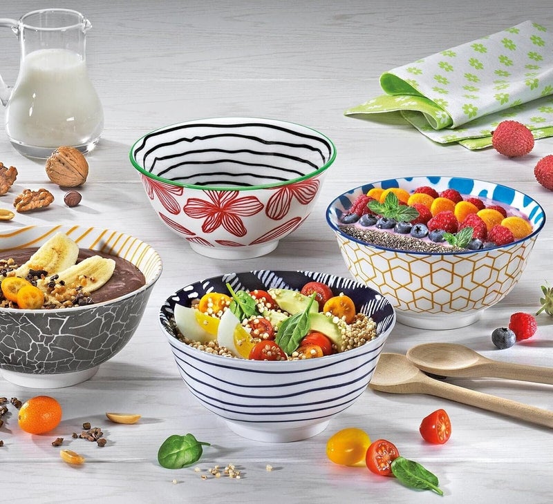 Cilio Amici Decorated Porcelain Bowl, 17 Ounce Capacity, 6" D x 2.75" H, Set of 6, Honeycomb Pattern - Image 3