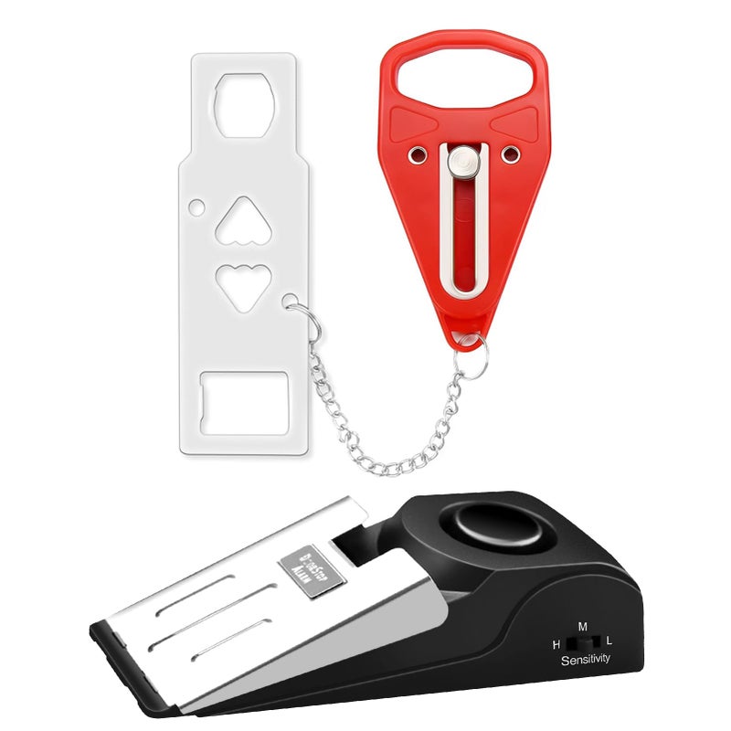 Rerishom Portable Door Lock & Door Stop Alarm Set, Dual Protection for Privacy and Safety in Home Door Lock Kit, Door Alarm with 120dB Siren for Travel, Hotel, Apartment, College, Home - Image 1