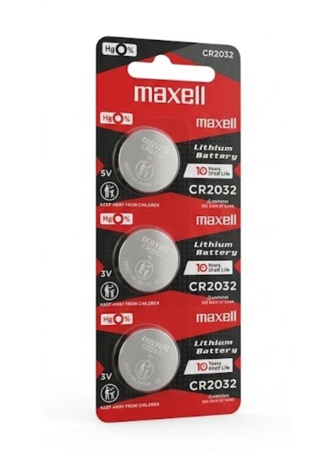 Maxell Original Maxell 2032 battery, 3 pieces, for smartwatches, remotes, and keys - Image 1