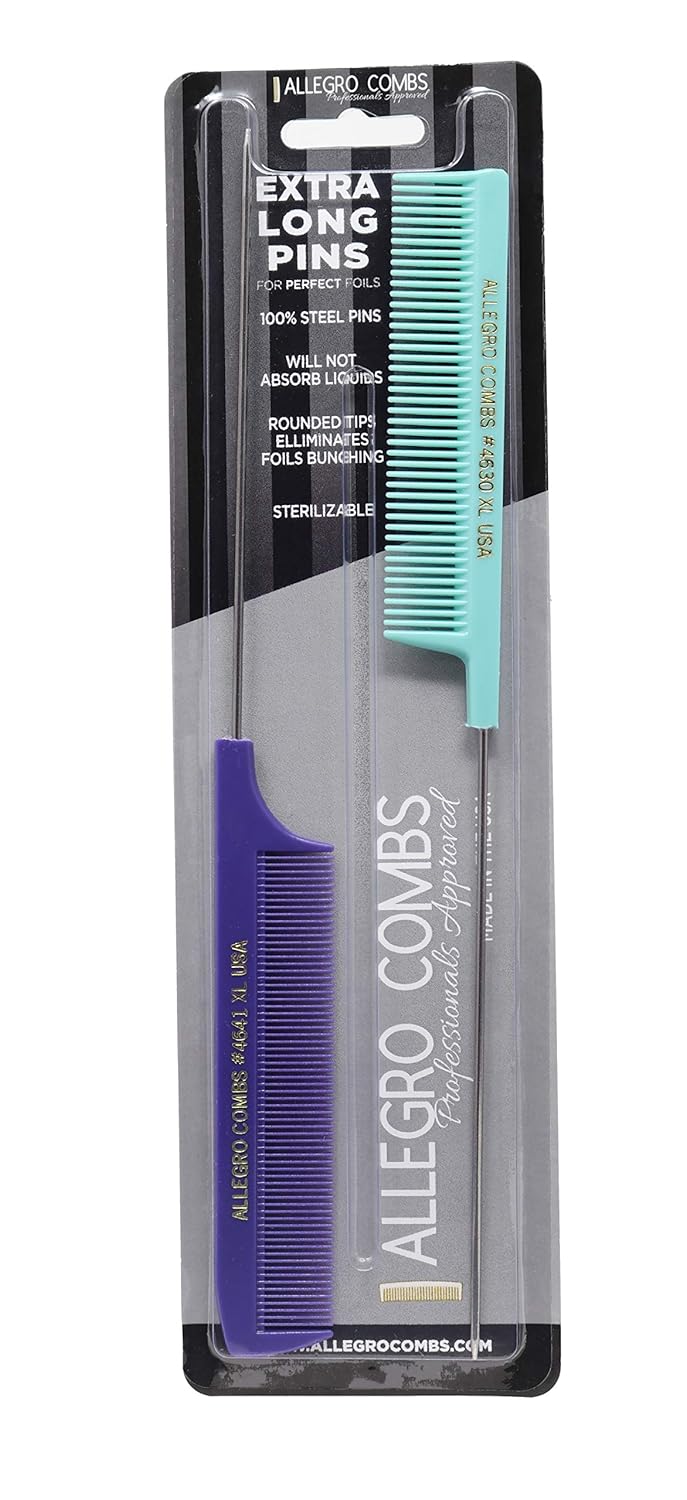 Allegro Combs XL Pintail Rat Tail Combs Parting Combs Metal Tail Foiling Combs Pin Combs 2 Pc PURPLE  MINT