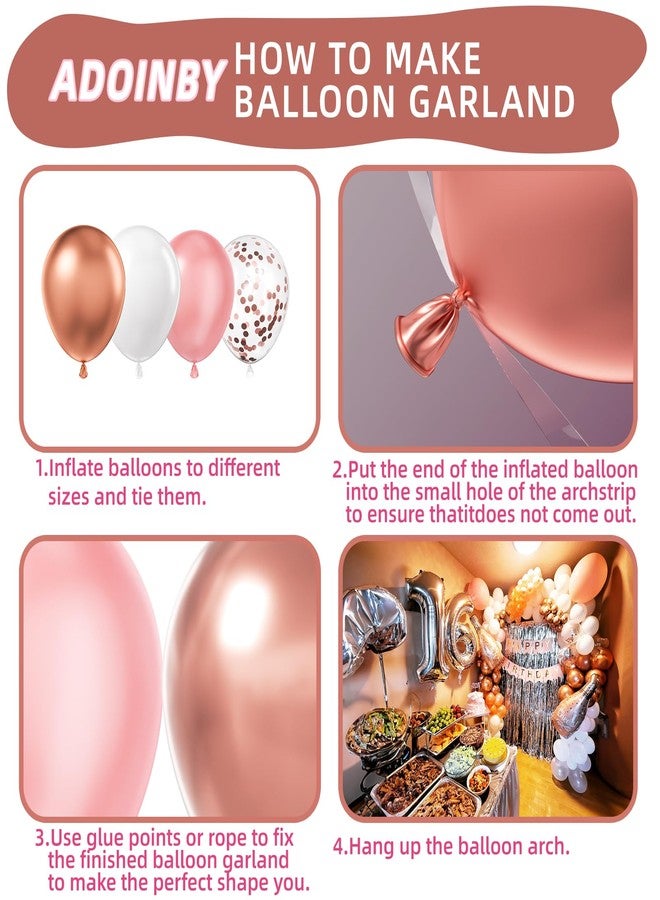 ADOINBY Rose Gold Balloons Arch Kit, 140Pcs Metallic Rose Gold White Balloon 18 12 10 5 Inch Different Size Balloons Garland Kit for Birthday Party Bridal Shower Wedding Girls Engagement Decorations - Image 3