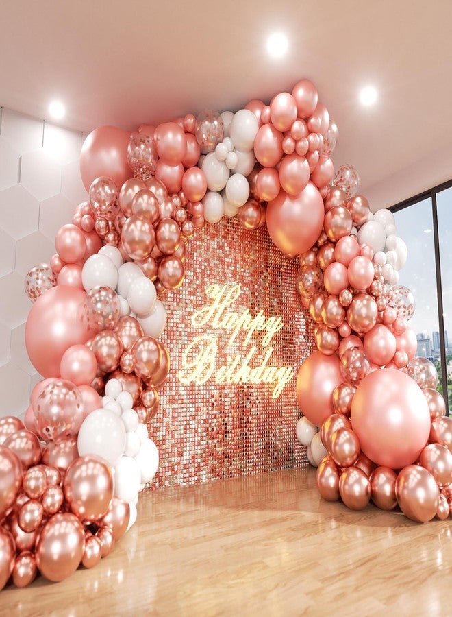 ADOINBY Rose Gold Balloons Arch Kit, 140Pcs Metallic Rose Gold White Balloon 18 12 10 5 Inch Different Size Balloons Garland Kit for Birthday Party Bridal Shower Wedding Girls Engagement Decorations - Image 1