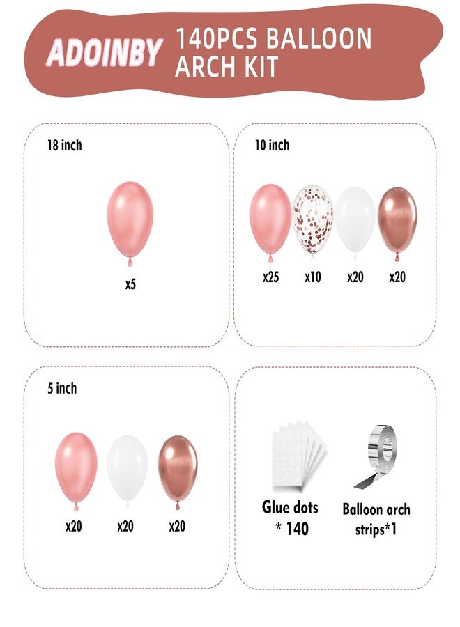 ADOINBY Rose Gold Balloons Arch Kit, 140Pcs Metallic Rose Gold White Balloon 18 12 10 5 Inch Different Size Balloons Garland Kit for Birthday Party Bridal Shower Wedding Girls Engagement Decorations - Image 2