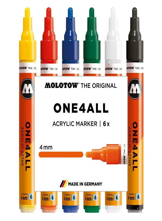 Molotow One4All 227HS Acrylic Marker Basic Set 1 (4.0 mm Line Width, High Coverage and Permanent, Quick Drying, Refillable, for Almost All Surfaces) Pack of 6 Assorted - Image 1