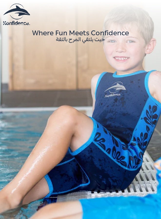 Konfidence Warma Wetsuit | 2.5mm Neoprene Baby Swimwear | Adjustable Shoulder Straps | 100% UV Protection | Soft Lycra Binding | Blue Palm | Ideal for Pool & Beach  6 - 7 Years - Image 2