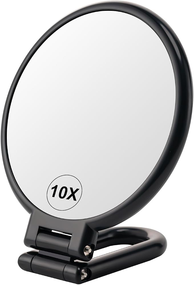 HaveLovely 1X/10X Magnifying Handheld Mirror Double Sided, Foldable Black Travel Makeup Mirror, Adjustable Rotation Pedestal, Multi-Use Hand/Hanging/Desk Vanity Mirror - Image 1