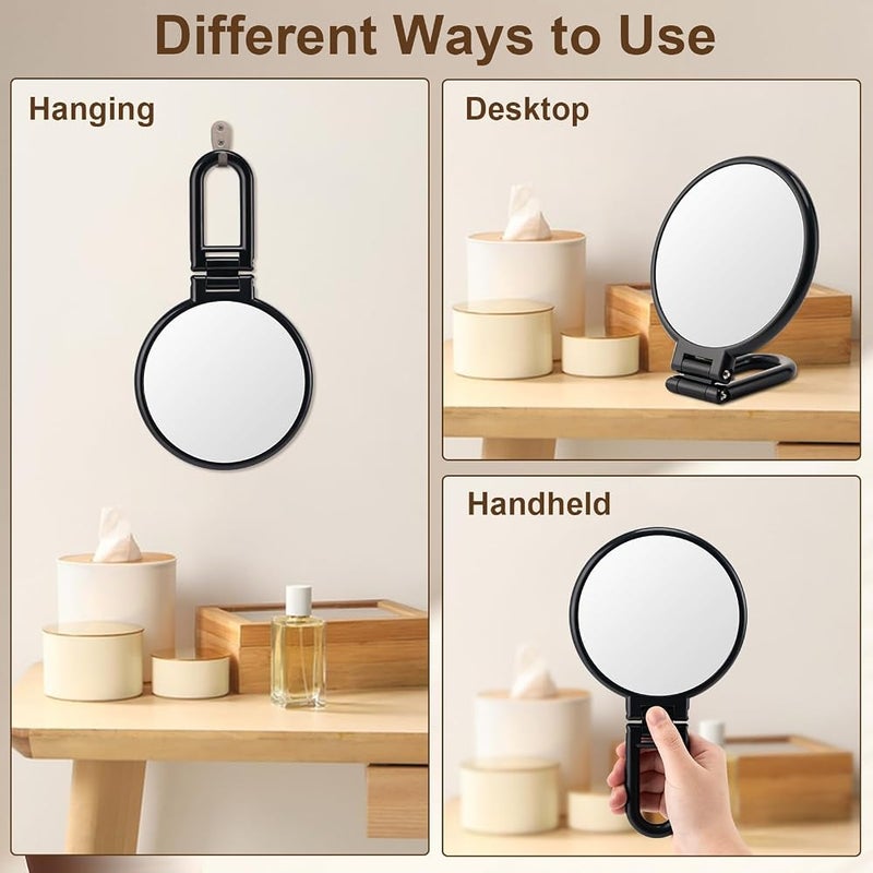 HaveLovely 1X/10X Magnifying Handheld Mirror Double Sided, Foldable Black Travel Makeup Mirror, Adjustable Rotation Pedestal, Multi-Use Hand/Hanging/Desk Vanity Mirror - Image 5