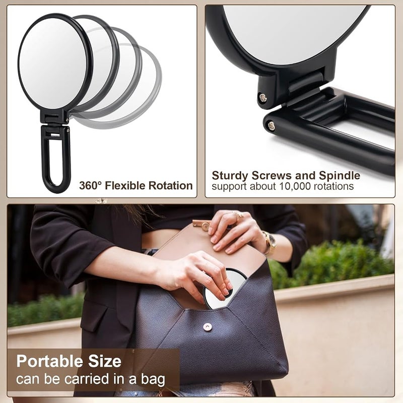 HaveLovely 1X/10X Magnifying Handheld Mirror Double Sided, Foldable Black Travel Makeup Mirror, Adjustable Rotation Pedestal, Multi-Use Hand/Hanging/Desk Vanity Mirror - Image 4