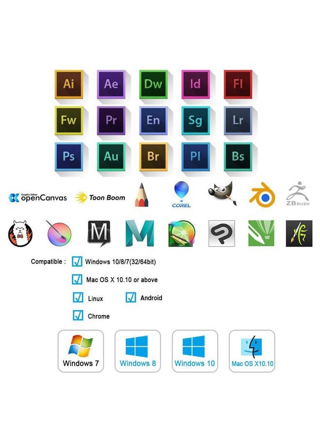 Ugee Graphics Tablet M708 Android Supported 10 x 6 inch Large Active Area Drawing Tablet with 8 Hot Keys 8192 Levels Pen Compatible with Windows 10/8/7 Mac Os Artist Designer Amateur - Image 5