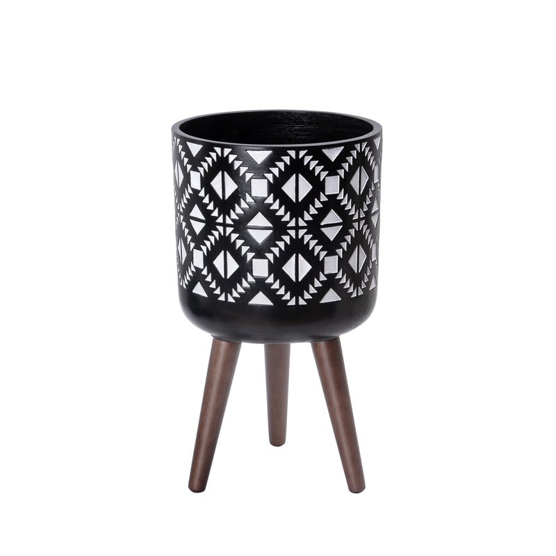 Dvine Dev 10 Inch Planter Pot with Stand MidCentury Tall Plant Pot with Legs for Indoor Plants WhiteBlack 88GB4