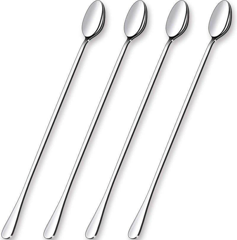 GLAMFIELDS 12-Inch Long Handle Mixing Spoons, Iced Teaspoons, Ice Cream Spoon, Stainless Steel Cocktail Stirring Spoons, Set of 4 - Image 1