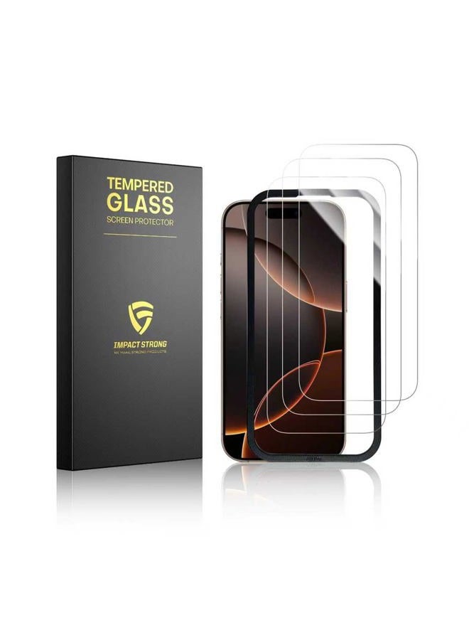 ImpactStrong Shatterproof Tempered Glass Screen Protector for iPhone 16 Pro [Easy Installation Frame] [Bubble Free] [9H Hardness] [Full Coverage] Case Friendly, 6.3 Inch - (3-Pack) - Image 1