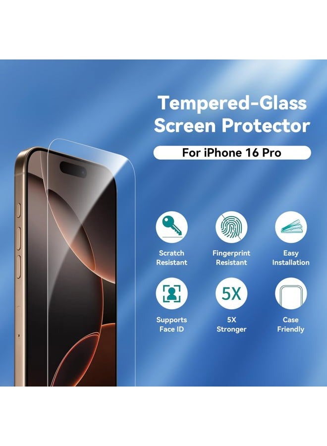 ImpactStrong Shatterproof Tempered Glass Screen Protector for iPhone 16 Pro [Easy Installation Frame] [Bubble Free] [9H Hardness] [Full Coverage] Case Friendly, 6.3 Inch - (3-Pack) - Image 3