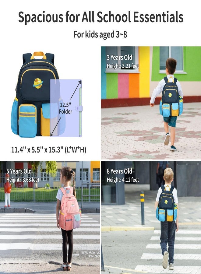 BrainyBees 15 Inch Kids Backpack - Preschool Backpack for Kids 3 to 8, Lightweight Kindergarten Backpack for Boys, 01 Dark Blue, 15 Inch, Backpack - Image 3
