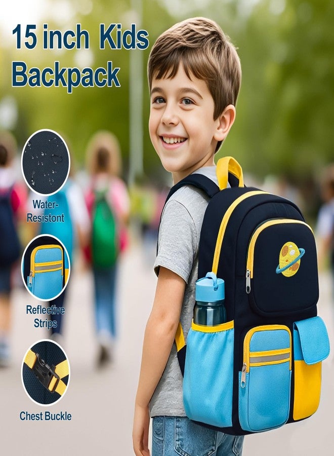BrainyBees 15 Inch Kids Backpack - Preschool Backpack for Kids 3 to 8, Lightweight Kindergarten Backpack for Boys, 01 Dark Blue, 15 Inch, Backpack - Image 2