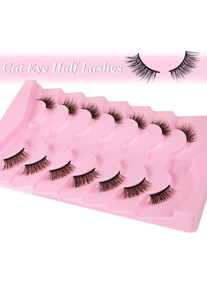 Half Lashes Natural Cat Eye False Lashes， Wispy Fluffy Faux Mink Lashes，Crisscross Multi-layers 3D Fake Eyelashes 7 Pairs Pack - Image 3