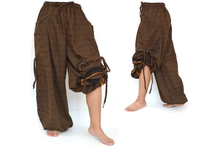 Siamrose Baggy Harem Pants Men Women, Wide Leg Yoga Lounge Trousers, Adjustable Length, 2 Pockets, One Size (Brown) - Image 2