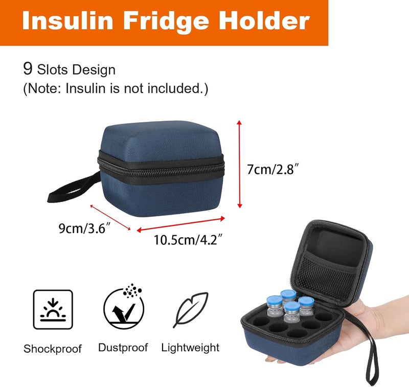 ELLDOO Insulin Fridge Holder Storage Carrying Case Insulin Vial Organizer Bag Fits Standard 10ml U100 Vials 9 Slots Travel Reliable Vial Protector Bag with Removable Slot FoamDeep Blue Only Case - Image 2