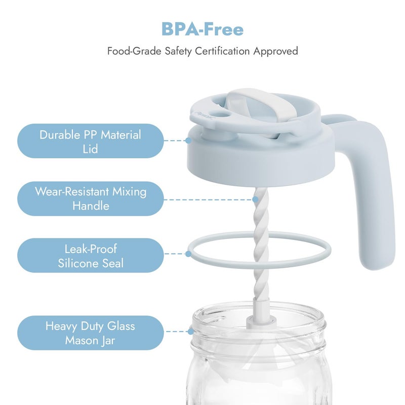 Papablic Breast Milk Pitcher â€“ Baby-Safe Glass Formula Mixer with Easy-Blend Handle Lid, Wide-Mouth Mason Jar, Leakproof Flip-Lock Spout, BPA-Free, Gift for New Moms, Blue - Image 5