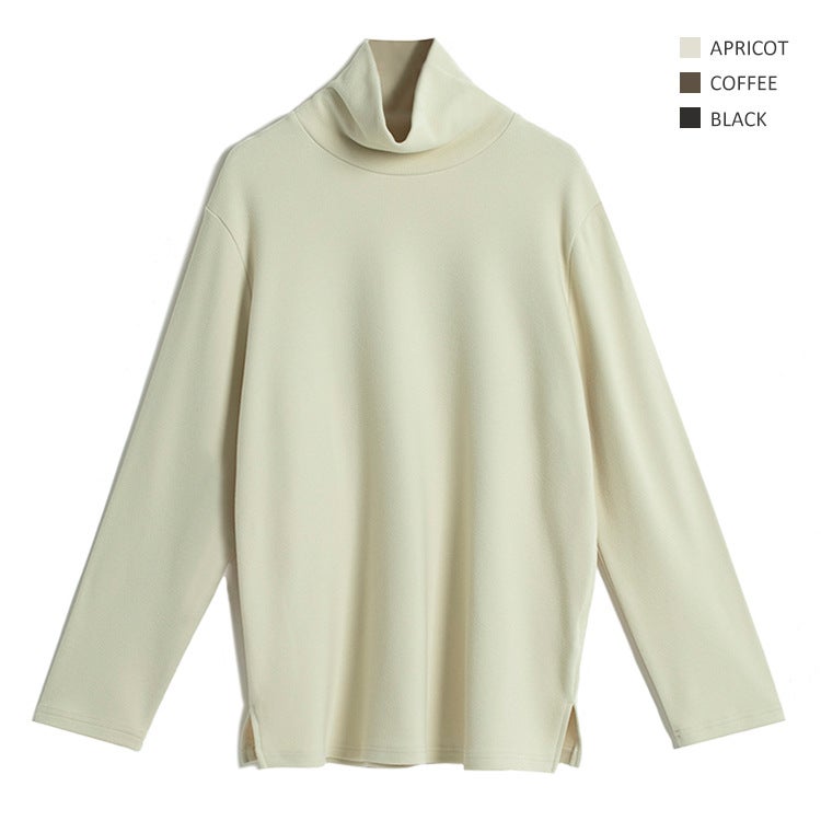 Oversized Fit·Stacked Collar With Side Slits·Super Soft Double-Sided Fleece Loose Turtleneck Long-Sleeve T-Shirt - Image 2