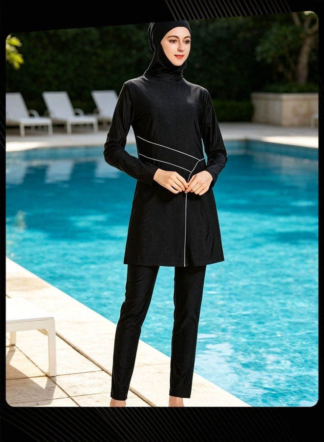 Joychic Muslim Women Conservative Swimwear Set Summer Casual Comfortable and Sun Protection Long Sleeve Swimsuit Lightweight Beach Wear Black - Image 1