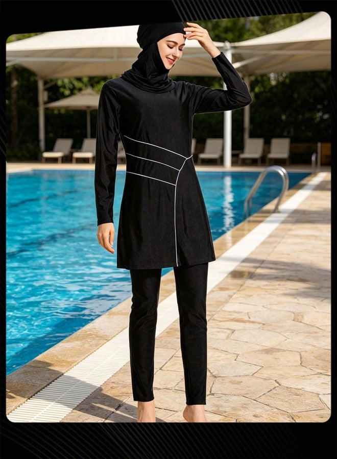 Joychic Muslim Women Conservative Swimwear Set Summer Casual Comfortable and Sun Protection Long Sleeve Swimsuit Lightweight Beach Wear Black - Image 2