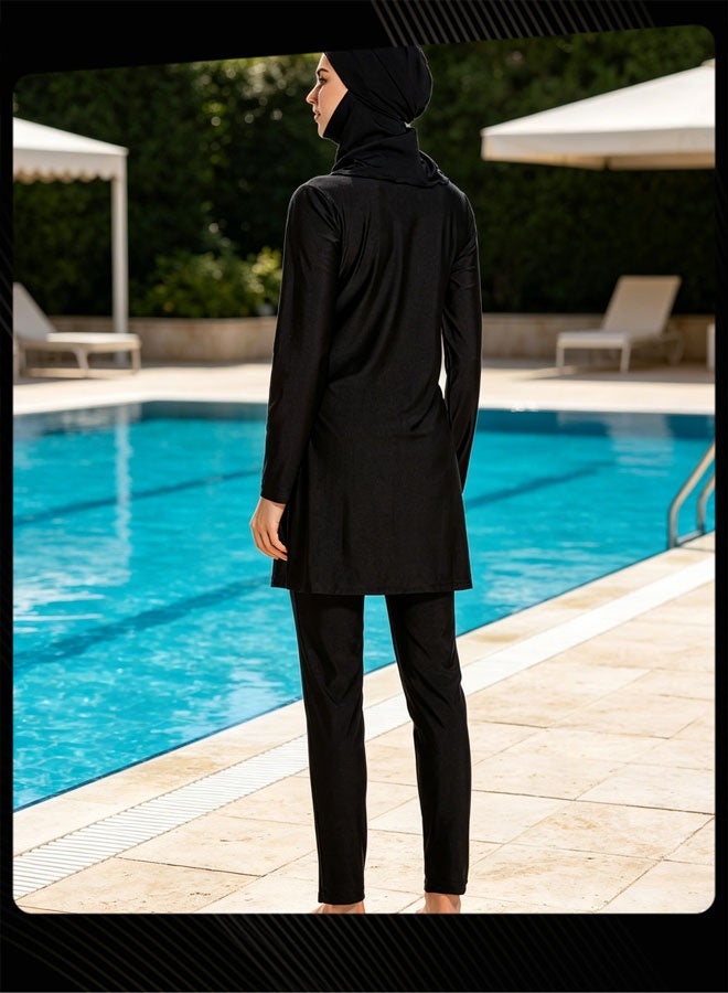 Joychic Muslim Women Conservative Swimwear Set Summer Casual Comfortable and Sun Protection Long Sleeve Swimsuit Lightweight Beach Wear Black - Image 3