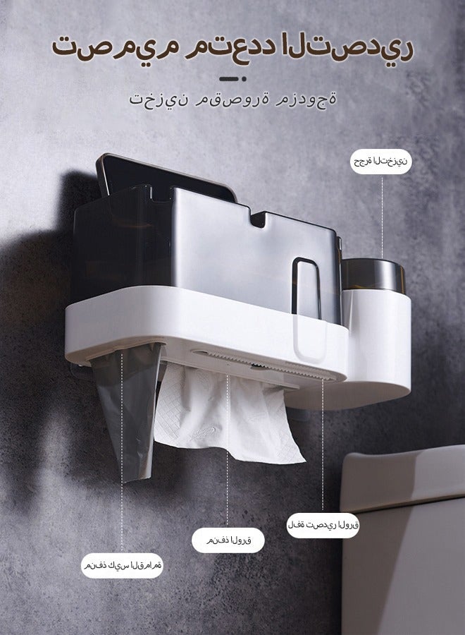 cocohome 2-piece multifunctional bathroom storage rack, can be used as a bathroom hair dryer holder, can be used as a tissue box, no drilling required, large capacity, easy installation, wall-mounted shower rack, suitable for kitchen and bathroom - Image 2