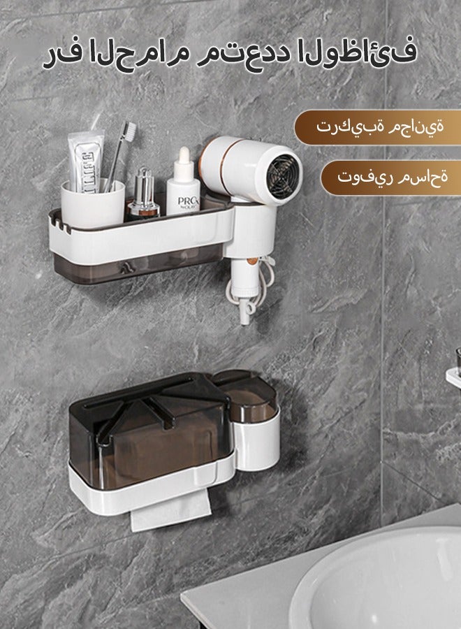 cocohome 2-piece multifunctional bathroom storage rack, can be used as a bathroom hair dryer holder, can be used as a tissue box, no drilling required, large capacity, easy installation, wall-mounted shower rack, suitable for kitchen and bathroom - Image 4